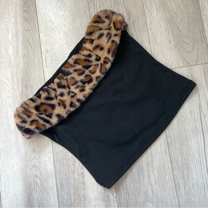 Faux-Fur Tube Top leopard print crop womens Black (medium) going out festival